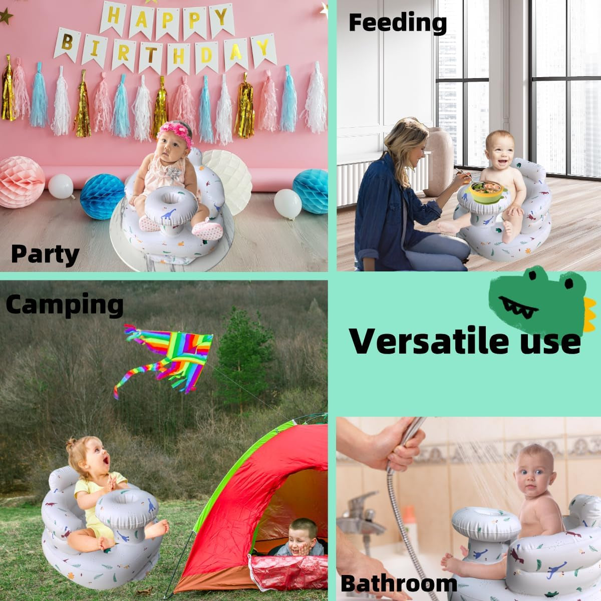 Alt text: Seggiolino Gonfiabile per Bambini 4-24 Mesi baby sitting safely