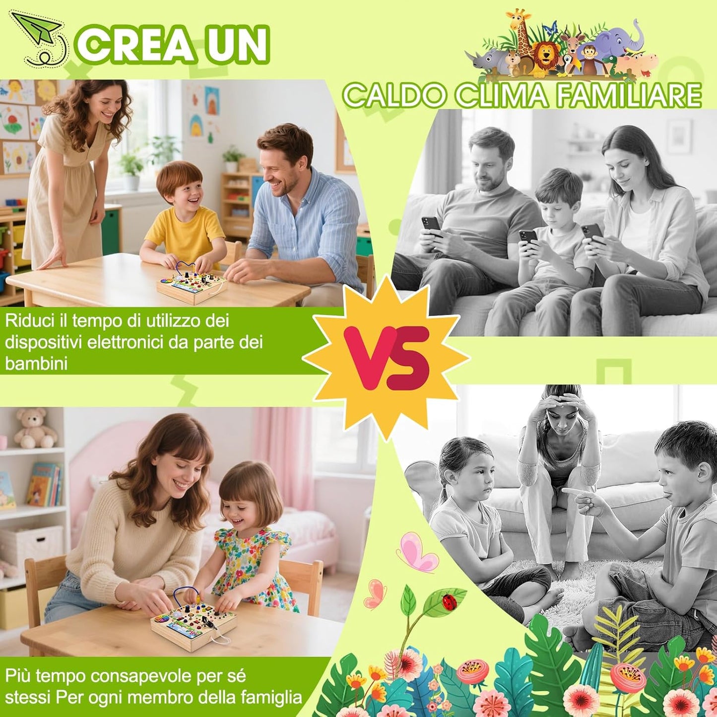 Montessori Busy Board for Toddlers enhances family interaction and limits device use in children's playtime.