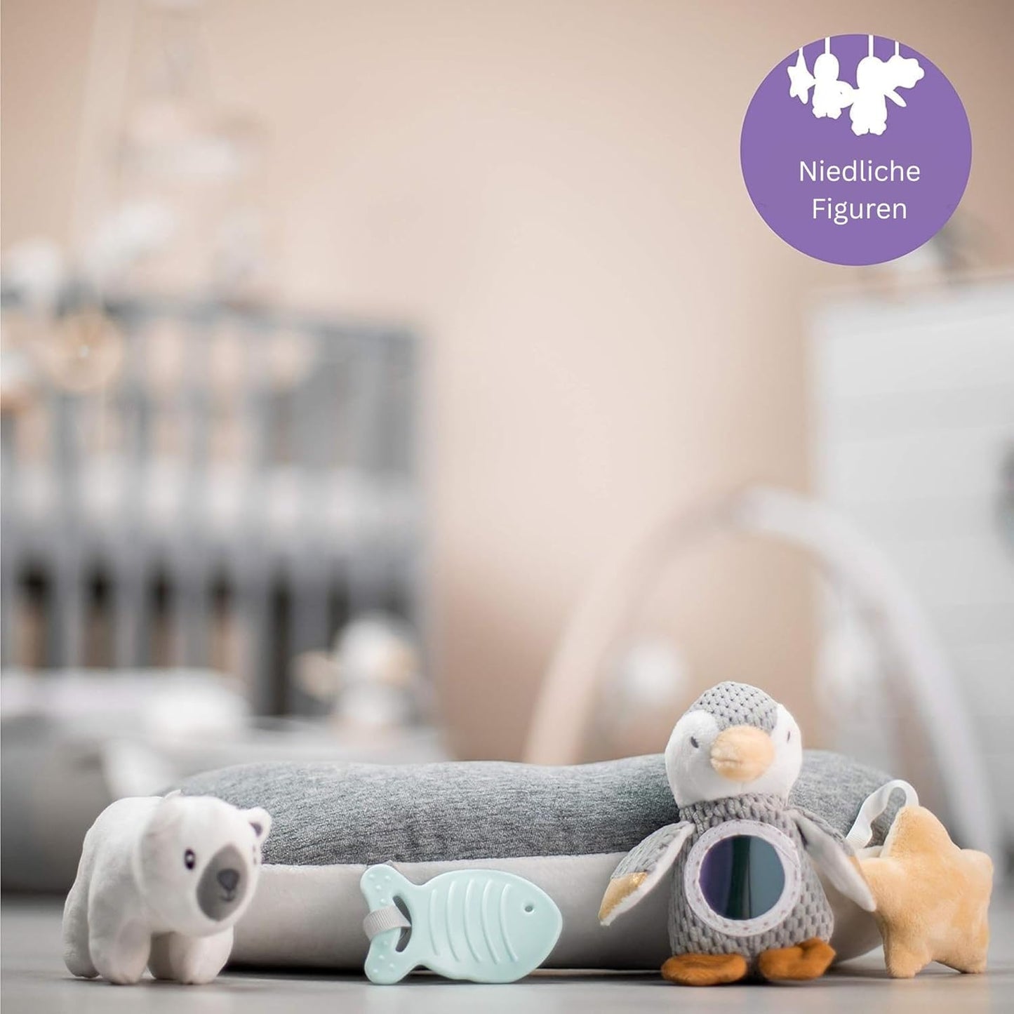 Nuby Penguin Tummy Time Pillow for Babies, Grey and White Plush Nursery Accessories, 39 X 30 Cm