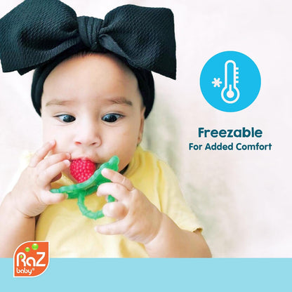 Razberry Silicone Baby Teether Toy - Berrybumps Soothe Babies Sore Gums - Infant Teething Toy - Hands Free Design - BPA Free - Easy-To-Hold Design - Teething Relief Pacifier - Fruit Shape/Red
