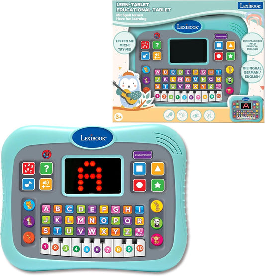Lexibook, Lern-Tablet, Zweisprachig ENGLISCH/DEUTSCH, Sprechendes Tablet Mit Bildschirm Zum Lernen Des Alphabets, Der Zahlen Und Tiere, Klavier- Und Interaktive Quiz-Modi, Blau, Jcpad007I3