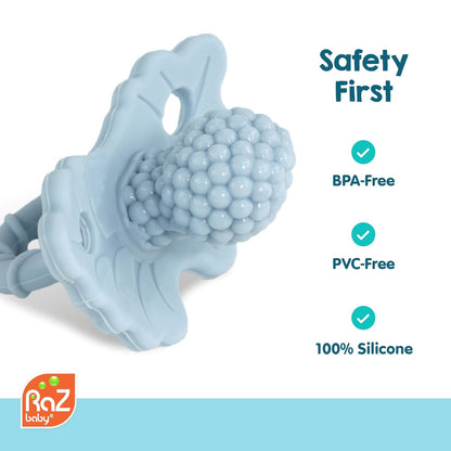 Razberry Silicone Baby Teether Toy - Berrybumps Soothe Babies Sore Gums - Infant Teething Toy - Hands Free Design - BPA Free - Easy-To-Hold Design - Teething Relief Pacifier - Fruit Shape/Red