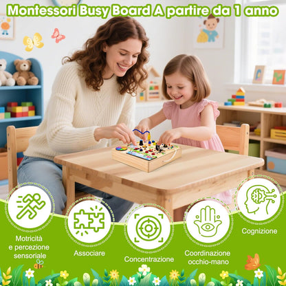 Montessori Busy Board for Toddlers designed for hands-on learning and skill development in children.
