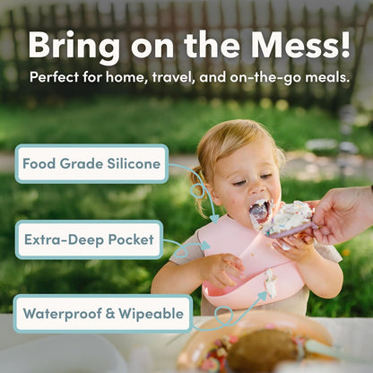 CleanBite Waterproof Silicone Baby Feeding Bib spill pocket