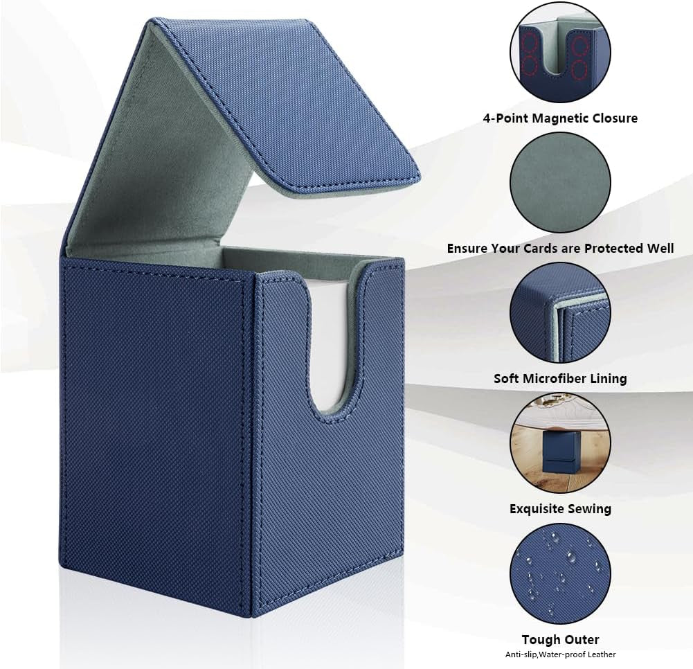 Magnetic Flip Deck Box for Trading Cards with 4-point magnetic closure and soft microfiber lining for card protection