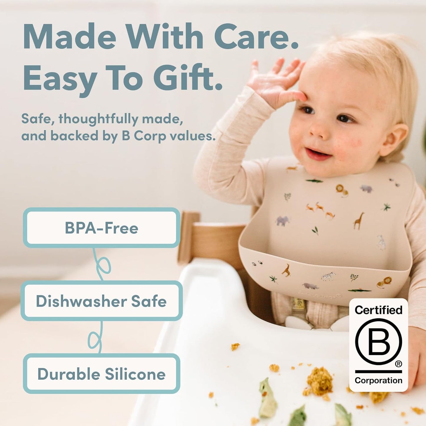 CleanBite Waterproof Silicone Baby Feeding Bib adjustable strap