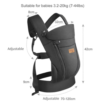 Babytrage Für Neugeborene Ab Geburt,Ergonomische,Mit Verstellbarer Gürtel,Baby Bauchtrage Rückentrage,Leicht＆Atmungsaktiv-4-15Kg(Schwarz - Mit Gürtel)