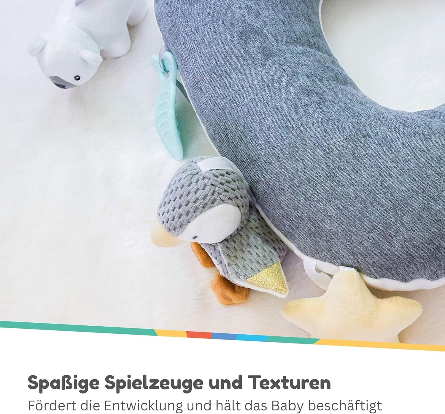 Nuby Penguin Tummy Time Pillow for Babies, Grey and White Plush Nursery Accessories, 39 X 30 Cm