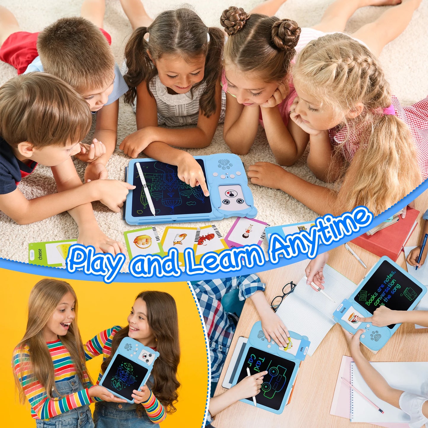 Toddler Toys Drawing Tablet with Talking Flash Card, Drop Resistant LCD Writing Tablet,224 Sight Words Pocket Speech Audible Flashcards, Learning & Education Toys for 2,3,4,5,6 Years Old