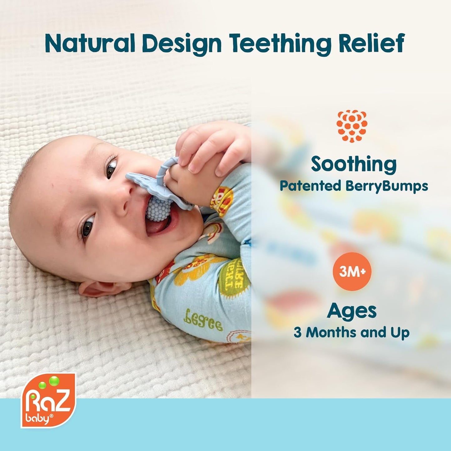 Razberry Silicone Baby Teether Toy - Berrybumps Soothe Babies Sore Gums - Infant Teething Toy - Hands Free Design - BPA Free - Easy-To-Hold Design - Teething Relief Pacifier - Fruit Shape/Red