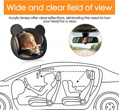 Specchietti Seggiolino Orientabile,Specchio Auto Sicuro per Bambini Con Ampia Visuale Chiara Installazione Rapida Visione Chiara Ampia Rotazione 45° Inclinabile per Sedile Posteriore Neonato