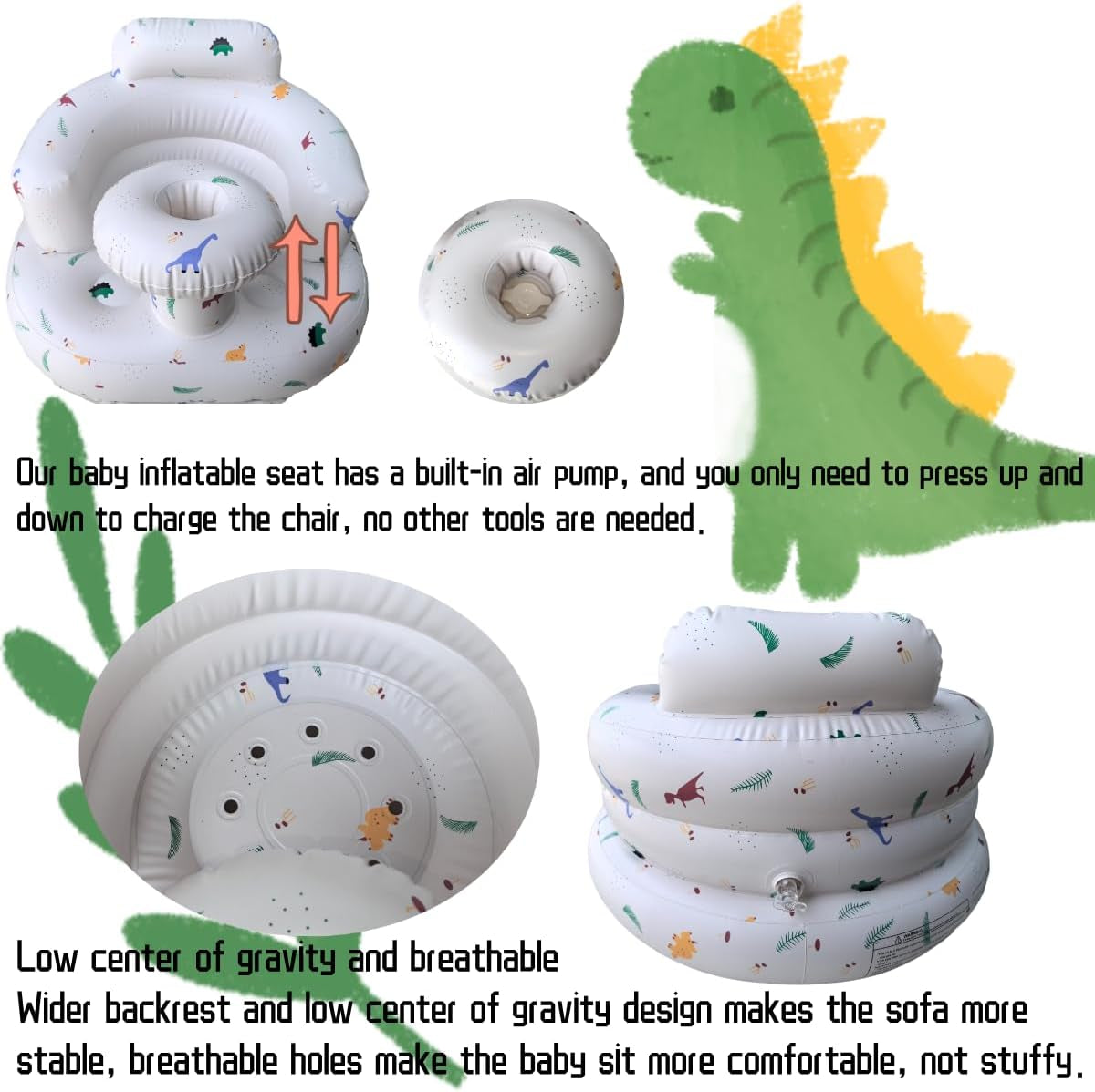 Alt text: Seggiolino Gonfiabile per Bambini 4-24 Mesi baby sitting safely