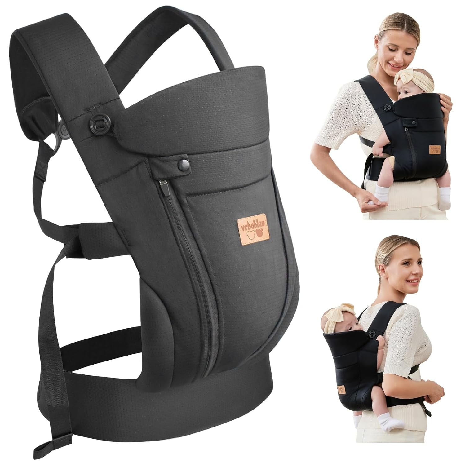 Babytrage Für Neugeborene Ab Geburt,Ergonomische,Mit Verstellbarer Gürtel,Baby Bauchtrage Rückentrage,Leicht＆Atmungsaktiv-4-15Kg(Schwarz - Mit Gürtel)