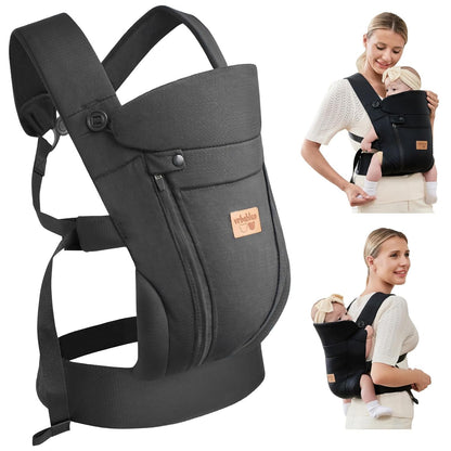 Babytrage Für Neugeborene Ab Geburt,Ergonomische,Mit Verstellbarer Gürtel,Baby Bauchtrage Rückentrage,Leicht＆Atmungsaktiv-4-15Kg(Schwarz - Mit Gürtel)