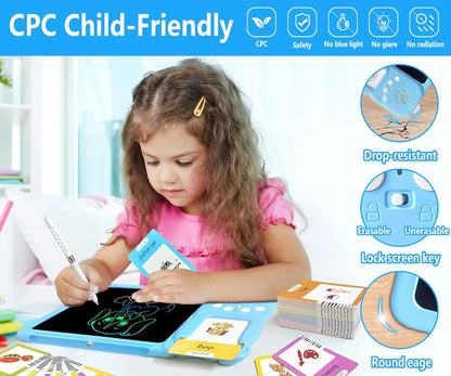 Toddler Toys Drawing Tablet with Talking Flash Card, Drop Resistant LCD Writing Tablet,224 Sight Words Pocket Speech Audible Flashcards, Learning & Education Toys for 2,3,4,5,6 Years Old