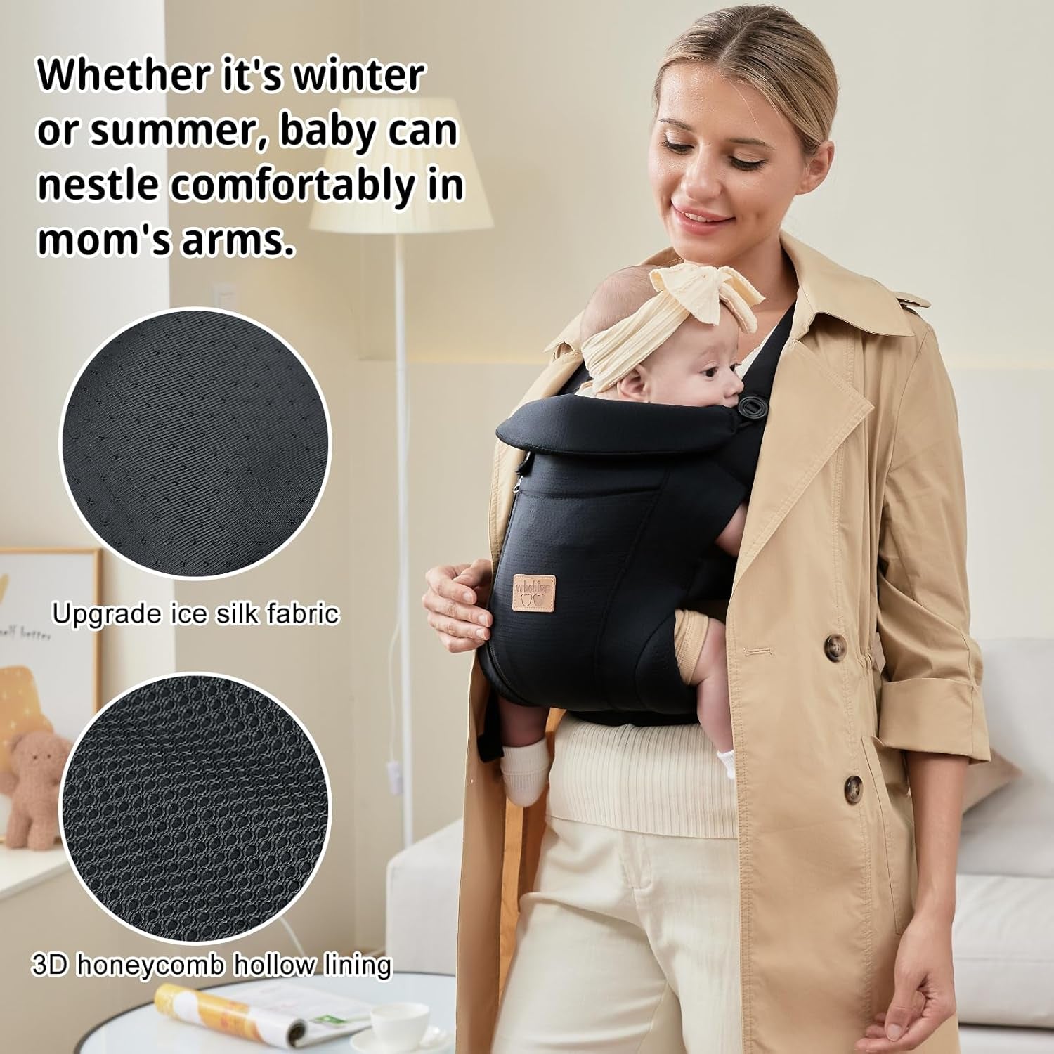 Babytrage Für Neugeborene Ab Geburt,Ergonomische,Mit Verstellbarer Gürtel,Baby Bauchtrage Rückentrage,Leicht＆Atmungsaktiv-4-15Kg(Schwarz - Mit Gürtel)