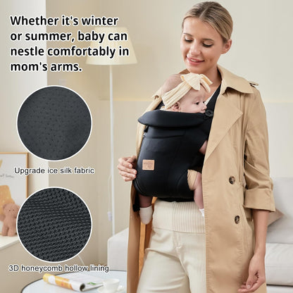 Babytrage Für Neugeborene Ab Geburt,Ergonomische,Mit Verstellbarer Gürtel,Baby Bauchtrage Rückentrage,Leicht＆Atmungsaktiv-4-15Kg(Schwarz - Mit Gürtel)