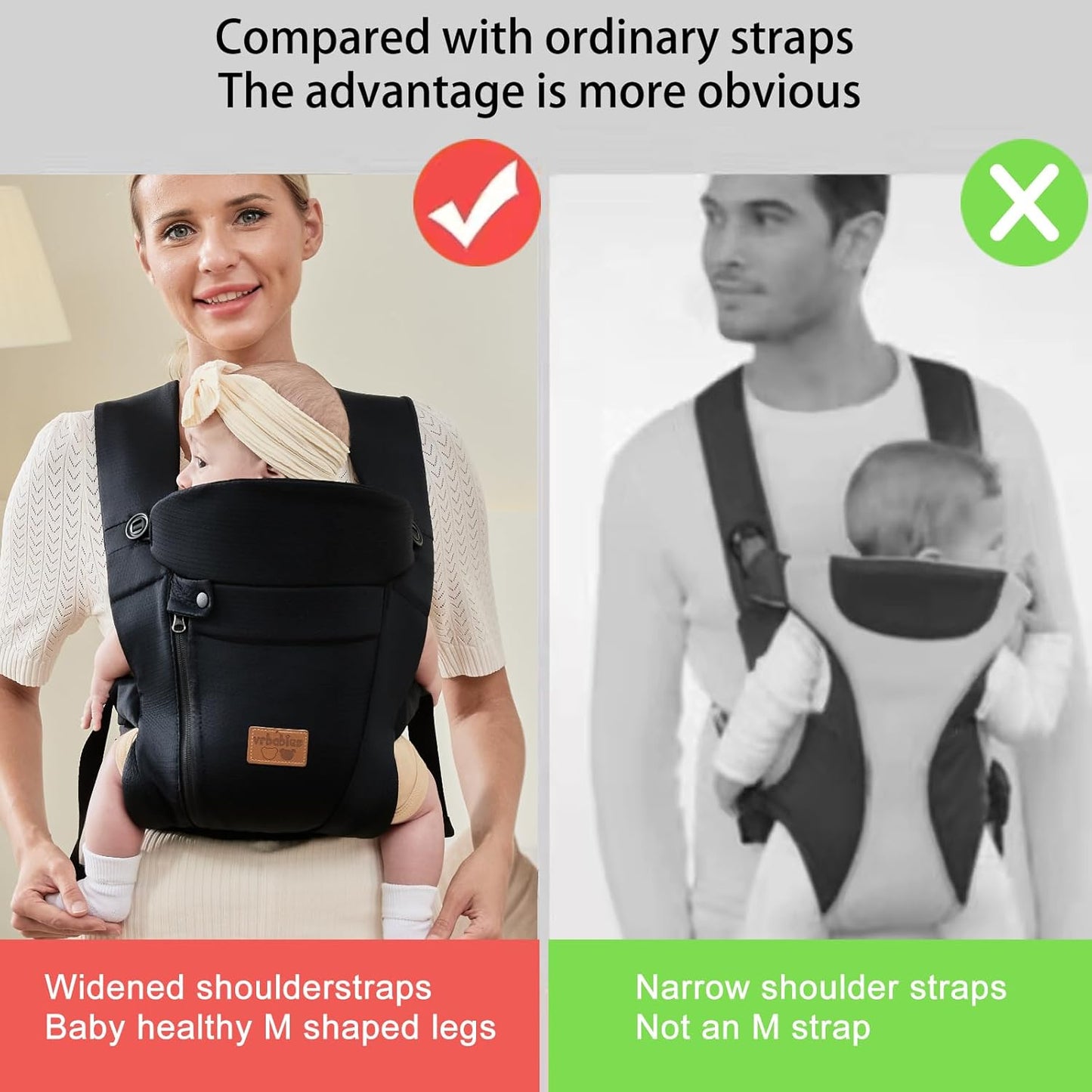Babytrage Für Neugeborene Ab Geburt,Ergonomische,Mit Verstellbarer Gürtel,Baby Bauchtrage Rückentrage,Leicht＆Atmungsaktiv-4-15Kg(Schwarz - Mit Gürtel)