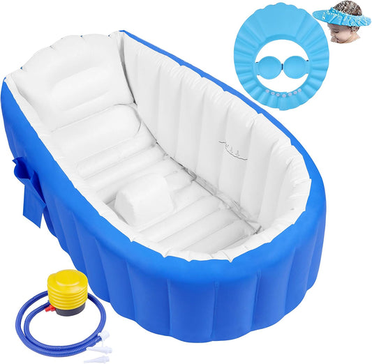 Vaschetta per Bagnetto Neonato Gonfiabile, Vasca Bagno Neonato Pieghevole Neonati Bambini Con Supporto (Blu)