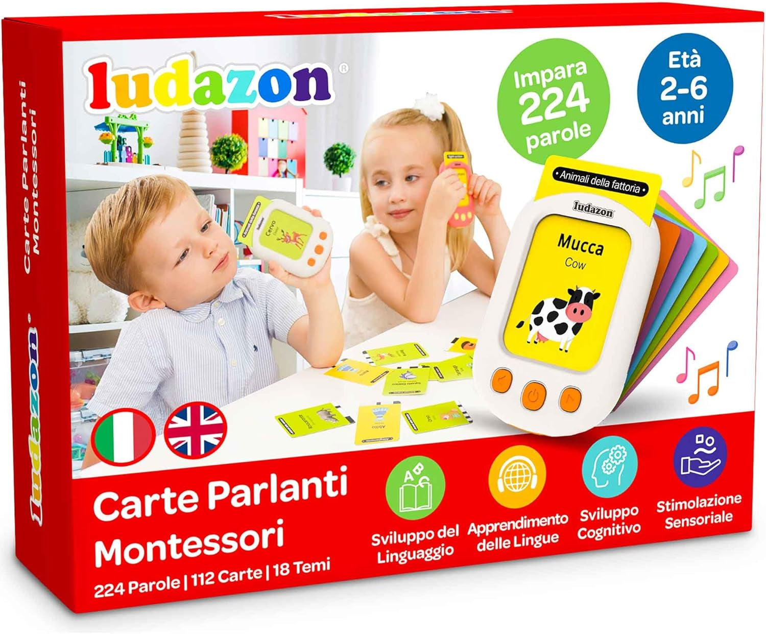 Carte Parlanti Montessori Italiano-Inglese, 224 Vocaboli E 18 Temi Educativi, Il Miglior Giocattolo per Imparare Nuove Parole in Modo Divertente, Idea Regalo 2-6 Anni, Guarda Il Video