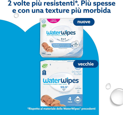 Sensitive+ Newborn & Baby Wipes, Salviettine per Neonati E Bambini, 240 Pezzi (4 Confezioni), Deterge, Cura, Protegge, 99,9% Acqua, Senza Profumo