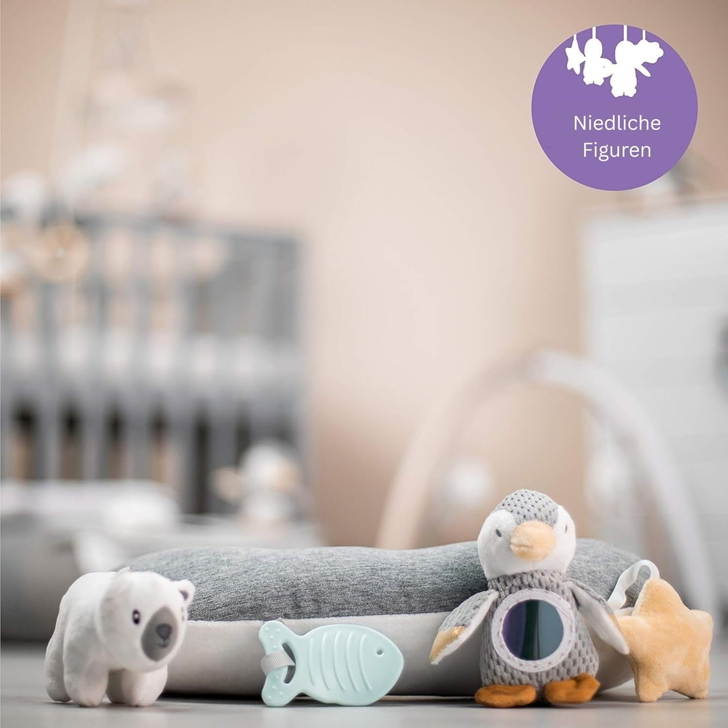 Nuby Penguin Tummy Time Pillow for Babies, Grey and White Plush Nursery Accessories, 39 X 30 Cm