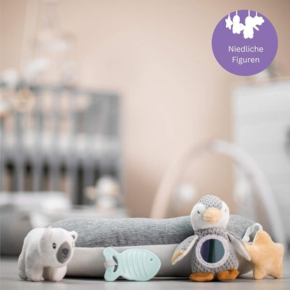 Nuby Penguin Tummy Time Pillow for Babies, Grey and White Plush Nursery Accessories, 39 X 30 Cm