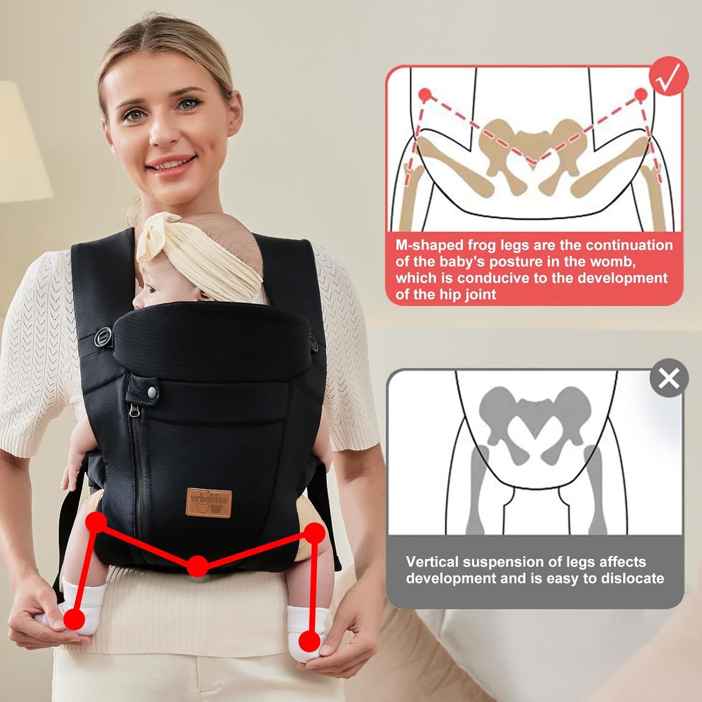 Babytrage Für Neugeborene Ab Geburt,Ergonomische,Mit Verstellbarer Gürtel,Baby Bauchtrage Rückentrage,Leicht＆Atmungsaktiv-4-15Kg(Schwarz - Mit Gürtel)