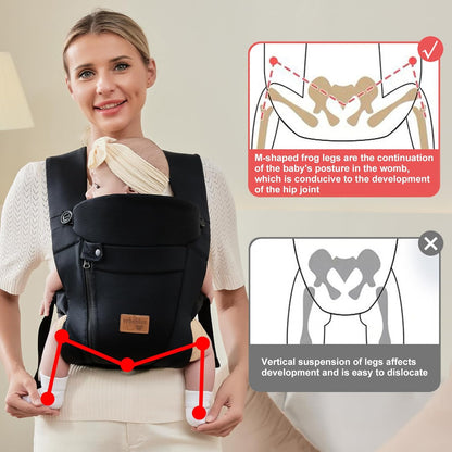 Babytrage Für Neugeborene Ab Geburt,Ergonomische,Mit Verstellbarer Gürtel,Baby Bauchtrage Rückentrage,Leicht＆Atmungsaktiv-4-15Kg(Schwarz - Mit Gürtel)