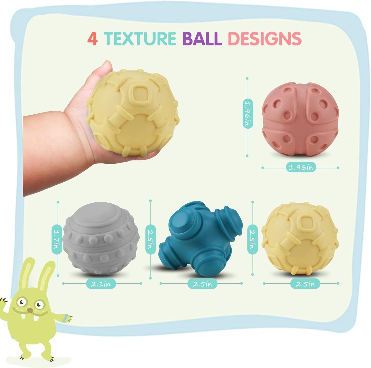 4 Pack Sensory Balls for Baby,Baby Balls Easy Grape Soft Textured Ball Set,Infant Squeeze Sensory Toys,Sensory Exploration Toys Gift for 6-12 Months