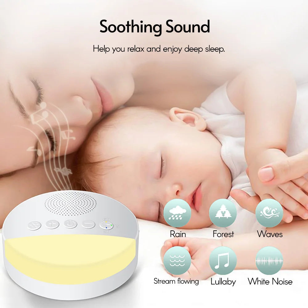 SleepNest Baby White Noise Machine in baby crib room