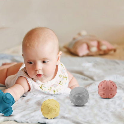 4 Pack Sensory Balls for Baby,Baby Balls Easy Grape Soft Textured Ball Set,Infant Squeeze Sensory Toys,Sensory Exploration Toys Gift for 6-12 Months