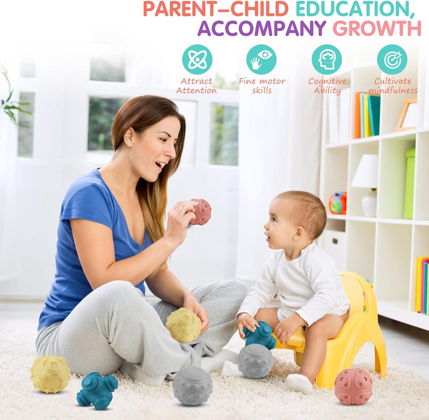 4 Pack Sensory Balls for Baby,Baby Balls Easy Grape Soft Textured Ball Set,Infant Squeeze Sensory Toys,Sensory Exploration Toys Gift for 6-12 Months