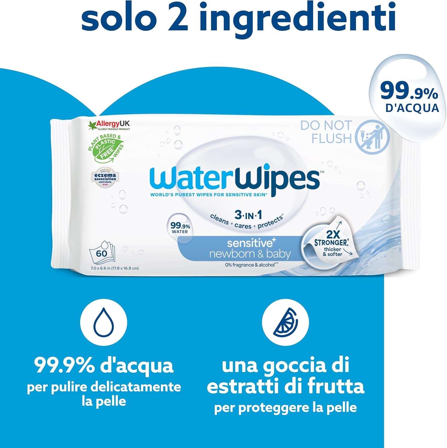 Sensitive+ Newborn & Baby Wipes, Salviettine per Neonati E Bambini, 240 Pezzi (4 Confezioni), Deterge, Cura, Protegge, 99,9% Acqua, Senza Profumo