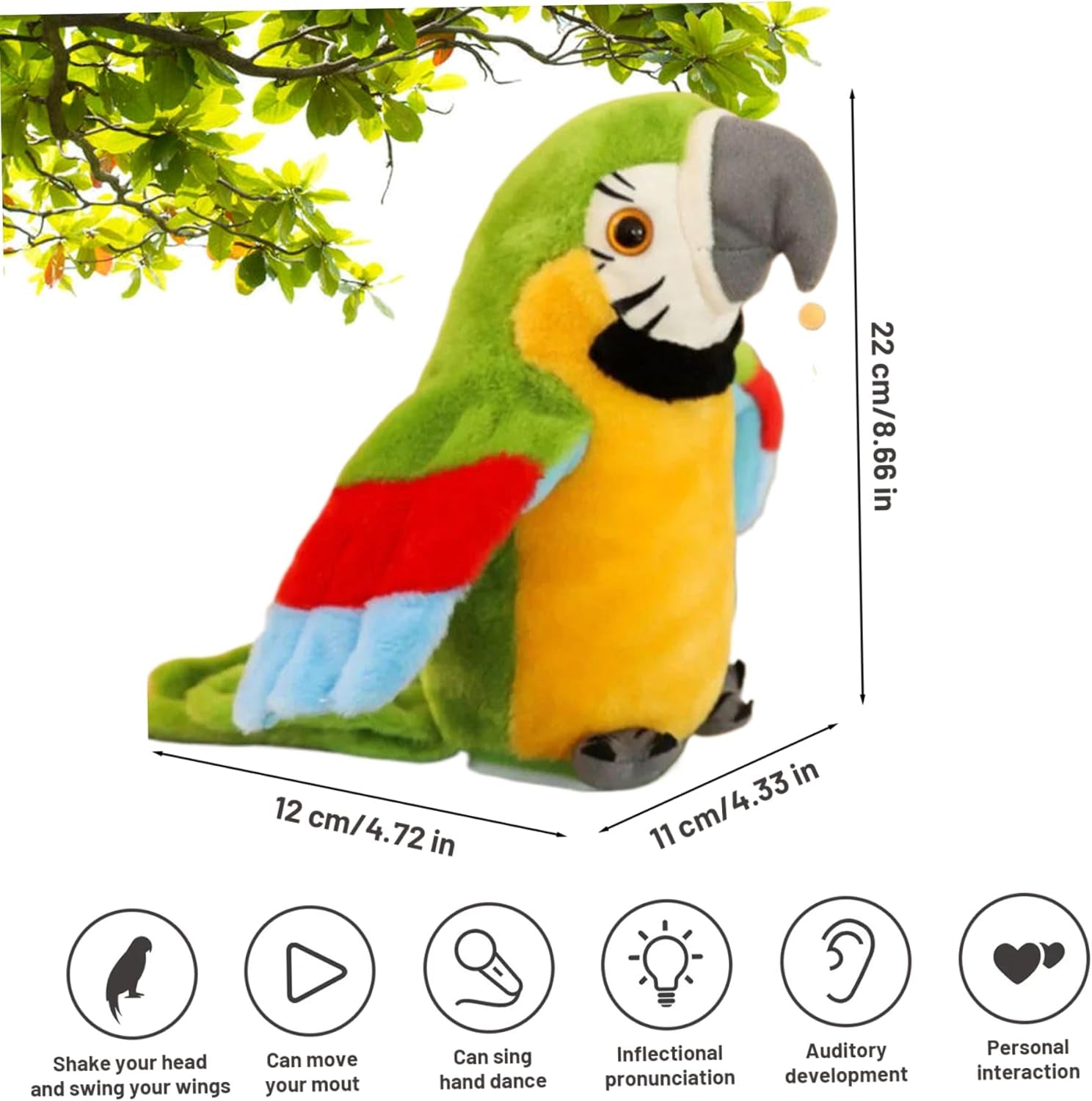Loro Parlante Repite Lo Que Dices, Juguete De Peluche Con Registro Electrónico, Ala Agitada Animada Para Niños, Verde