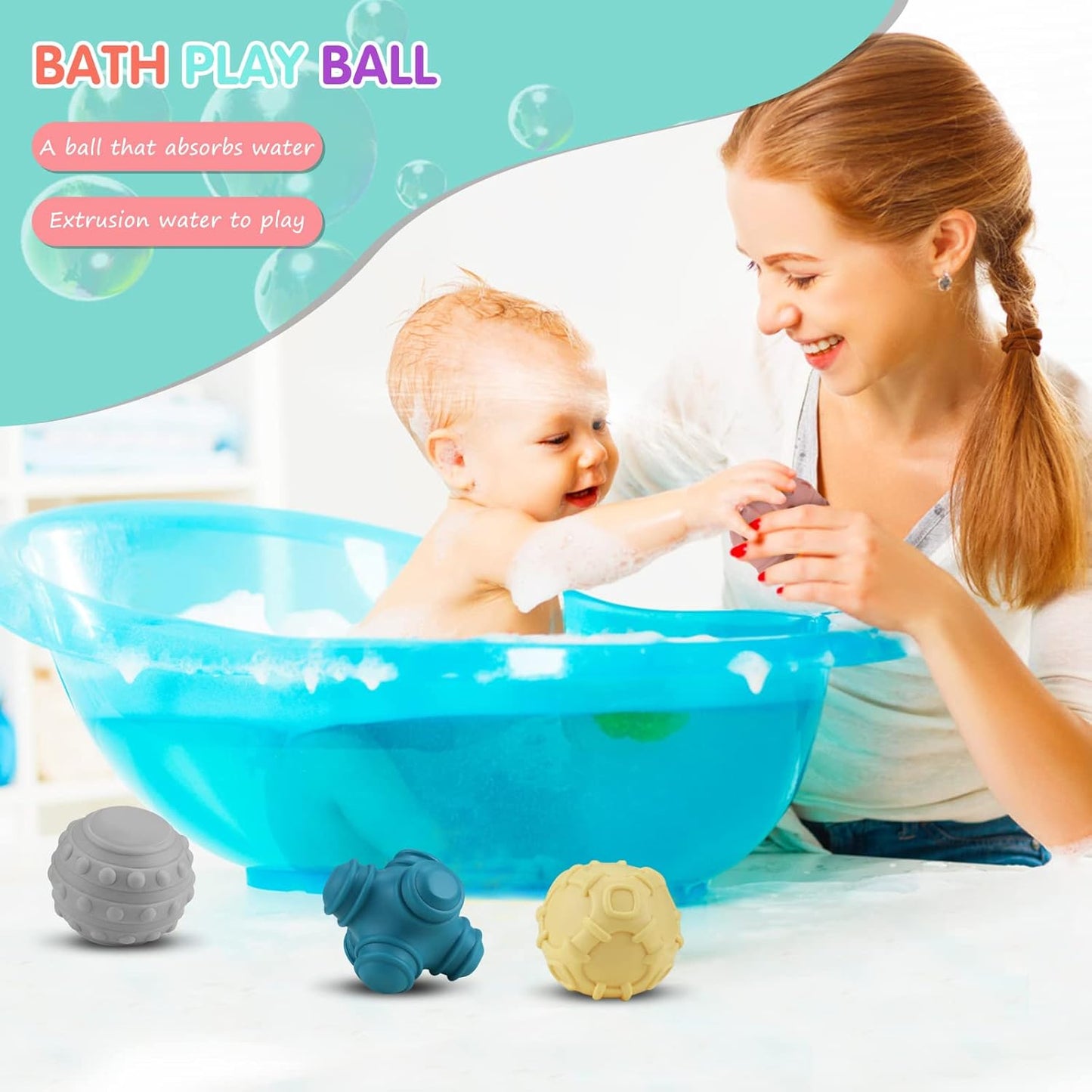 4 Pack Sensory Balls for Baby,Baby Balls Easy Grape Soft Textured Ball Set,Infant Squeeze Sensory Toys,Sensory Exploration Toys Gift for 6-12 Months