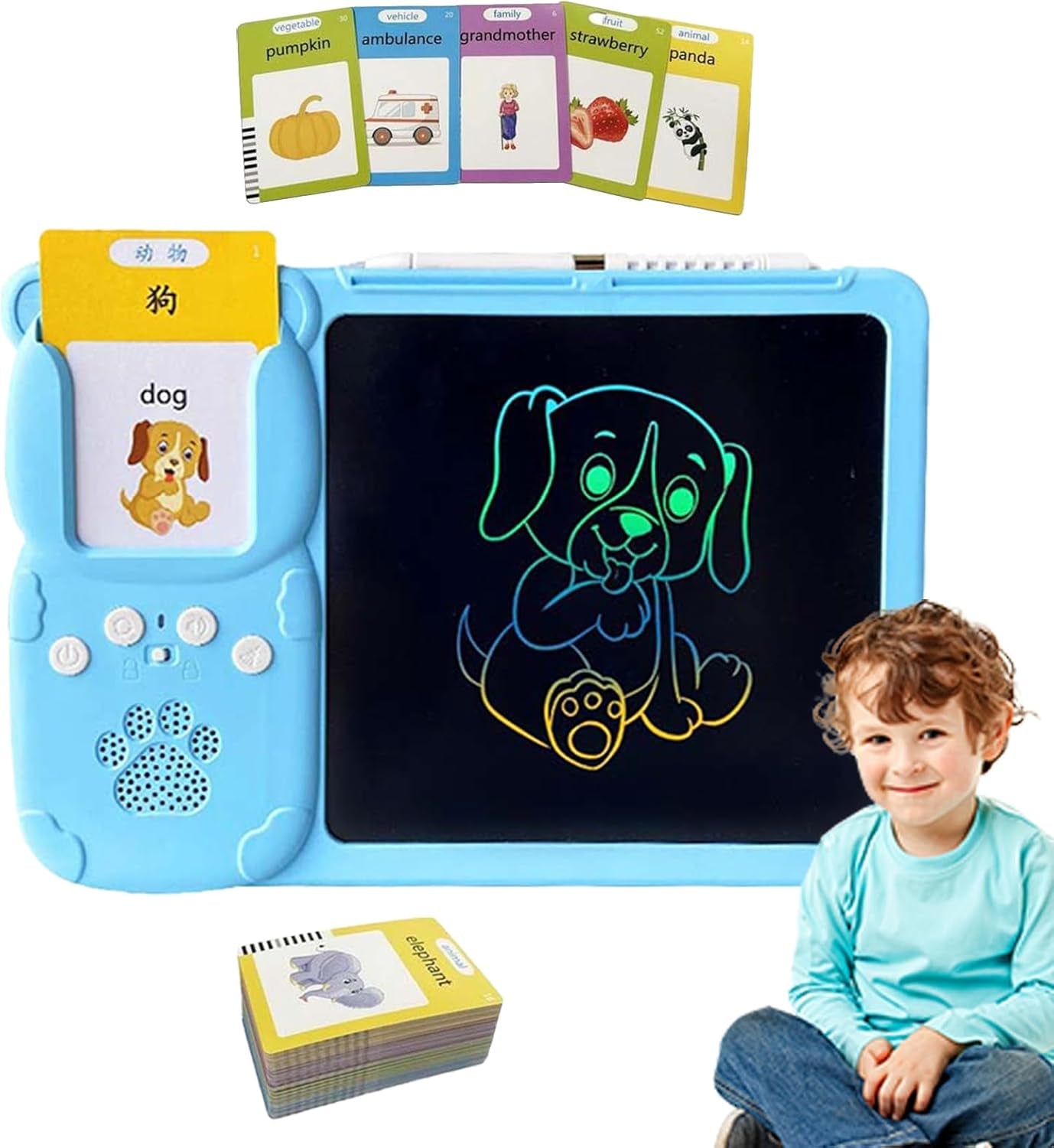 Talking Flash Cards, 2-In-1 Pocket Speech Cards, Educational Audible Learning with Interactive Reading Device, Drawing Tablet For, Preschool, Kids Learning, 9.45X6.69X0.59 In