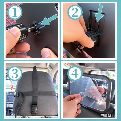 Baby Spiegel Auto, 360° Drehbar Für Einfache Anpassung,Bruchsicheres Acrylglas, Robuste Gurte, Einfach Montieren, Autospiegel Baby Rückbank