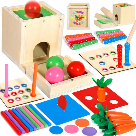 Jeux Montessori Motricité Bébé Jouets Montessori Educatifs En Bois Garçons Et Filles, Jouets Montessori En Bois 1 2 3 Ans, Jeux Montessori Object Boîte Permanente, Noël Cadeaux Enfants (A)