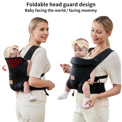 Babytrage Für Neugeborene Ab Geburt,Ergonomische,Mit Verstellbarer Gürtel,Baby Bauchtrage Rückentrage,Leicht＆Atmungsaktiv-4-15Kg(Schwarz - Mit Gürtel)