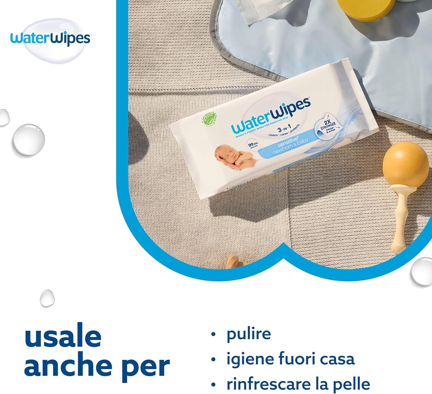 Sensitive+ Newborn & Baby Wipes, Salviettine per Neonati E Bambini, 240 Pezzi (4 Confezioni), Deterge, Cura, Protegge, 99,9% Acqua, Senza Profumo