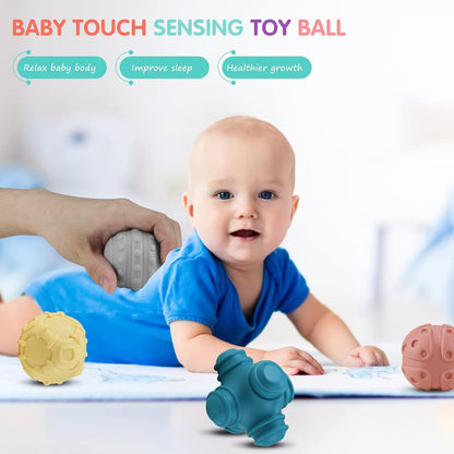 4 Pack Sensory Balls for Baby,Baby Balls Easy Grape Soft Textured Ball Set,Infant Squeeze Sensory Toys,Sensory Exploration Toys Gift for 6-12 Months