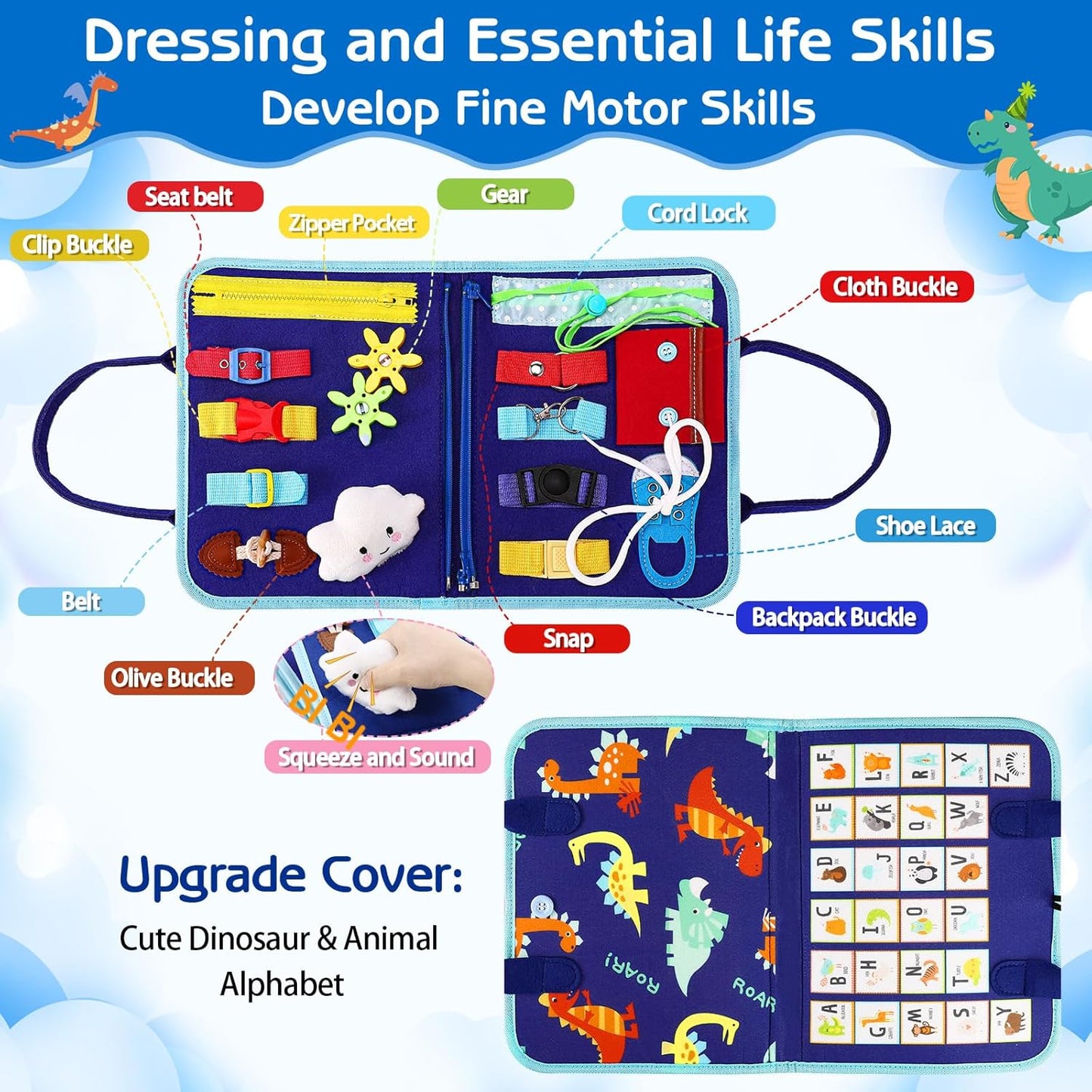 BusyNest Montessori Toddler Activity Board switches and buttons