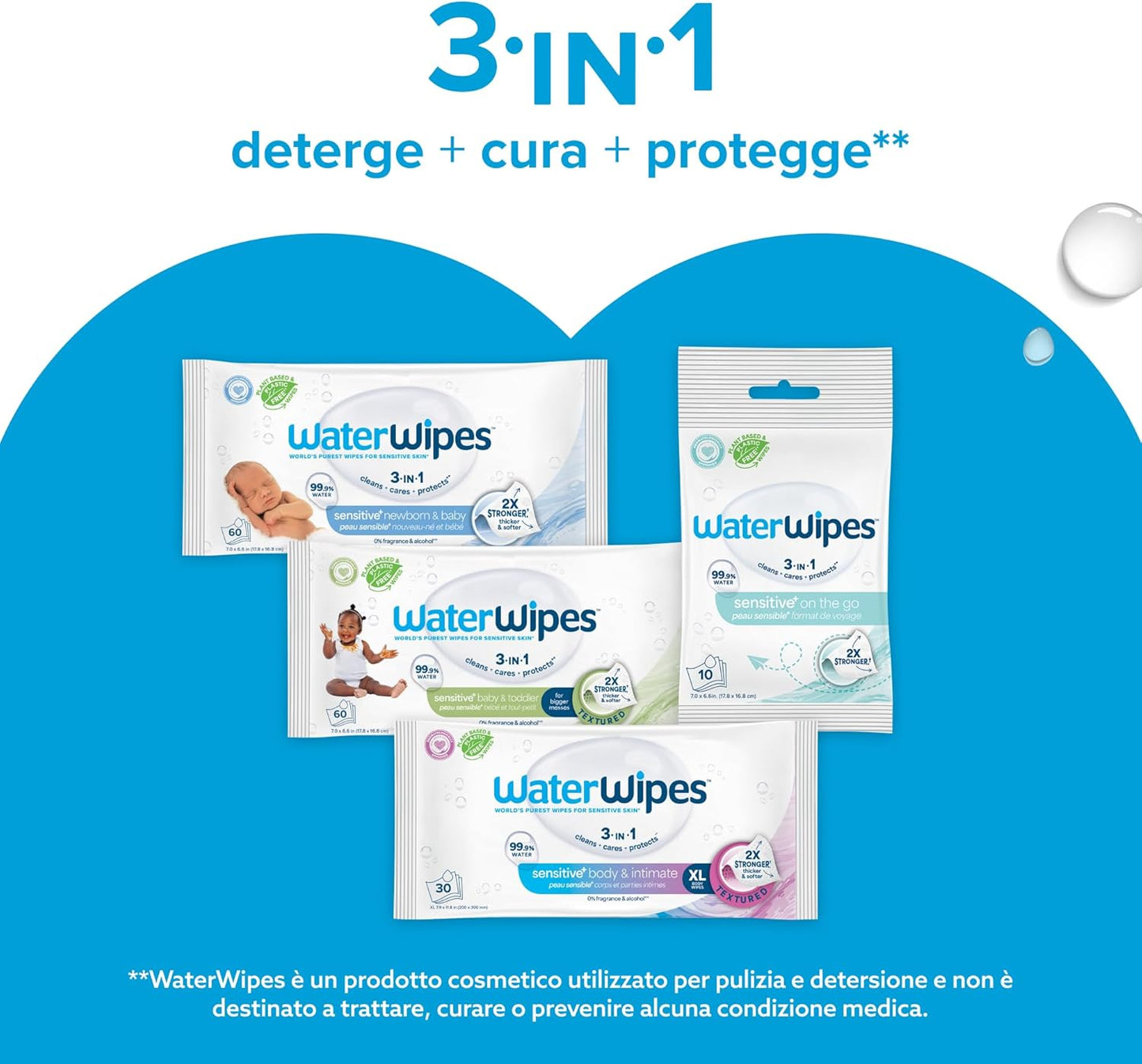 Sensitive+ Newborn & Baby Wipes, Salviettine per Neonati E Bambini, 240 Pezzi (4 Confezioni), Deterge, Cura, Protegge, 99,9% Acqua, Senza Profumo