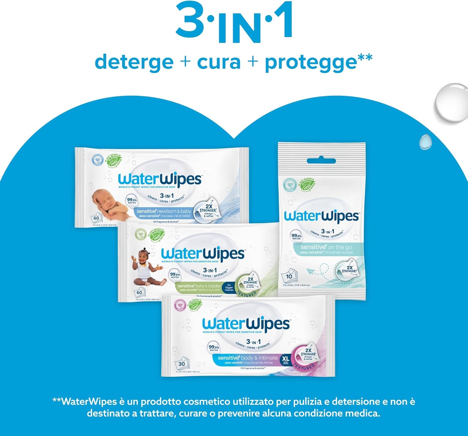 Sensitive+ Newborn & Baby Wipes, Salviettine per Neonati E Bambini, 240 Pezzi (4 Confezioni), Deterge, Cura, Protegge, 99,9% Acqua, Senza Profumo