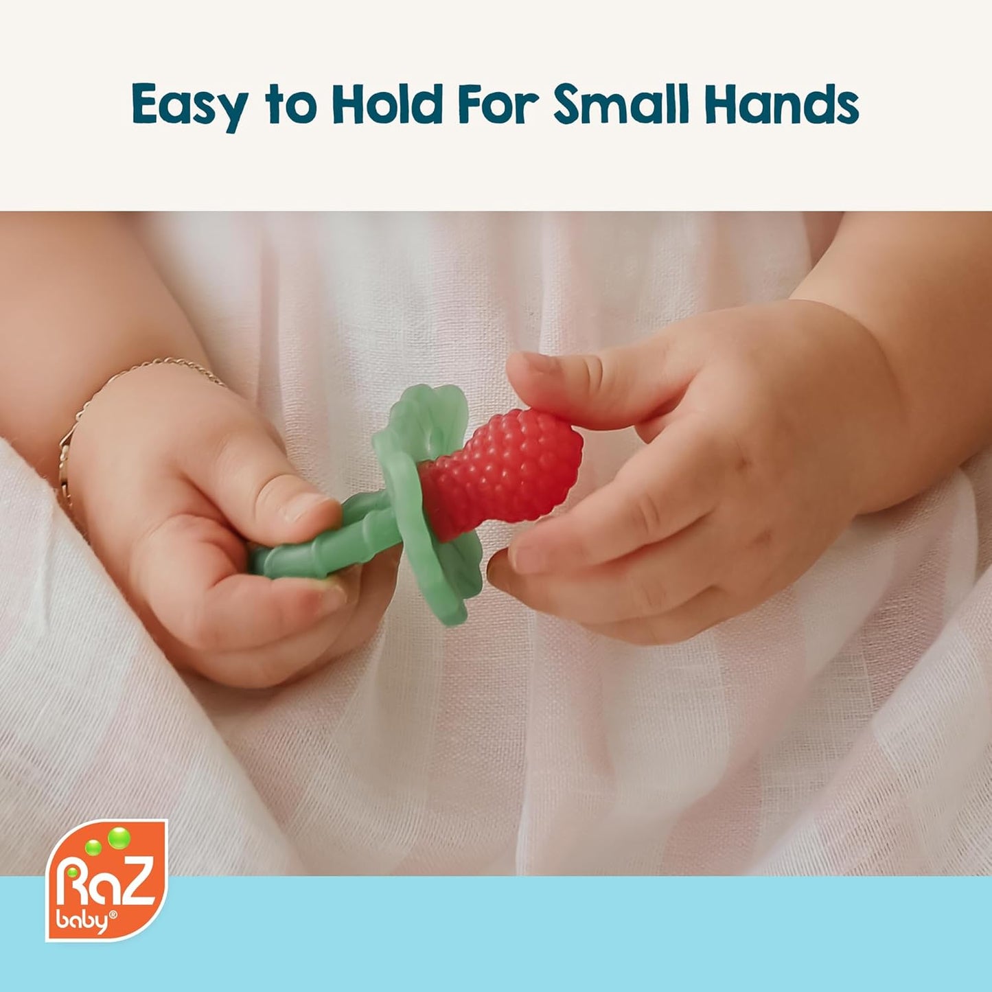 Razberry Silicone Baby Teether Toy - Berrybumps Soothe Babies Sore Gums - Infant Teething Toy - Hands Free Design - BPA Free - Easy-To-Hold Design - Teething Relief Pacifier - Fruit Shape/Red