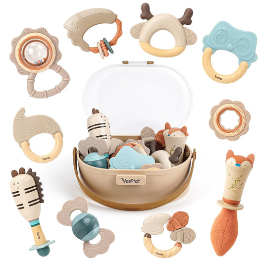 TinyNest Baby Rattles and Teethers Set front view
