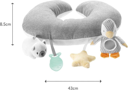 Nuby Penguin Tummy Time Pillow for Babies, Grey and White Plush Nursery Accessories, 39 X 30 Cm