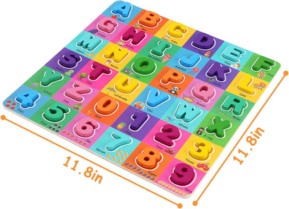Wooden Alphabet Puzzles Ages 3-5, Alphabet and Number Puzzle with ABC Learning for Kids Ages 3 4 5, Preschool Learning Toys with Chunky ABC Puzzle Board for Girls Boys Kindergarten