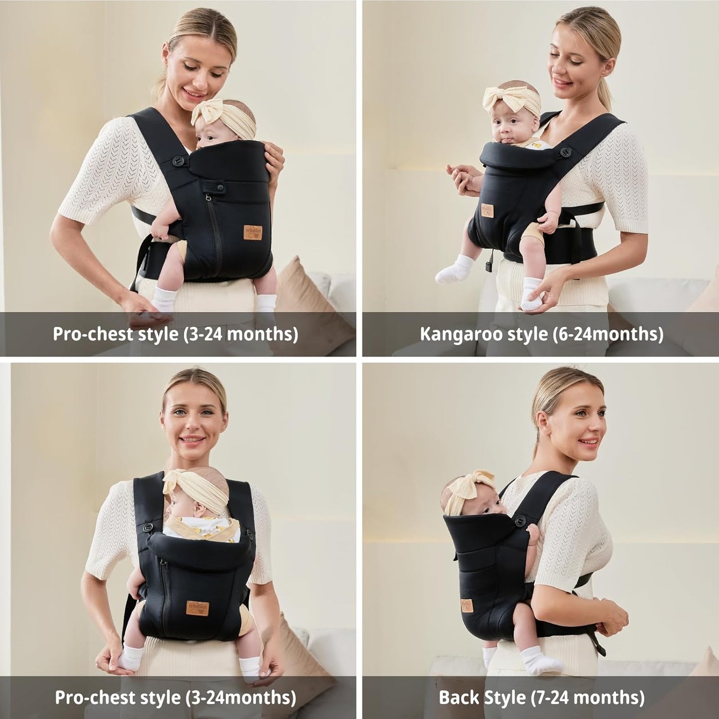 Babytrage Für Neugeborene Ab Geburt,Ergonomische,Mit Verstellbarer Gürtel,Baby Bauchtrage Rückentrage,Leicht＆Atmungsaktiv-4-15Kg(Schwarz - Mit Gürtel)
